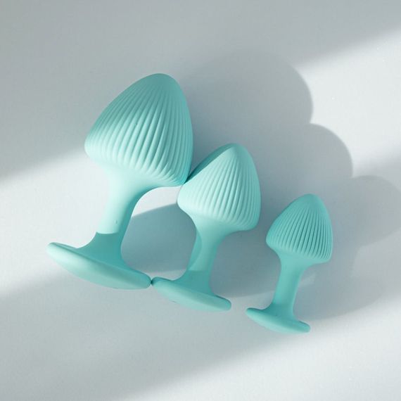 Набір анальних пробок з рельєфом UPKO The Mushroom силіконові, блакитні, 3 шт. sexstyle | Зображення 1