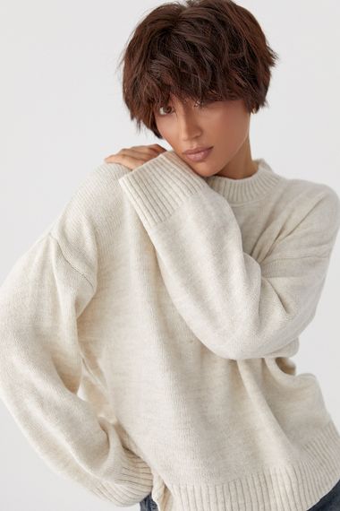 В'язана однотонна кофта вільного фасону - бежевий цвет, XL (є розміри)