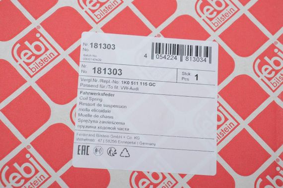 Пружина задня VW Golf V VI 1.2-1.8TSI 2.0TDI 03-13 хетч VW Jetta 1.9-2.0TDI 1.6TDI 05-15 181303 | Зображення 3