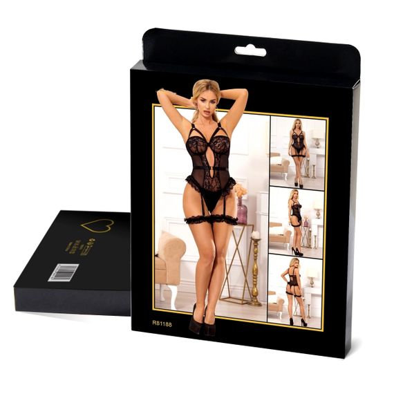 Боди кружевное Star Night с доступом и гартером, черное, XL-XXL sexstyle | Зображення 7