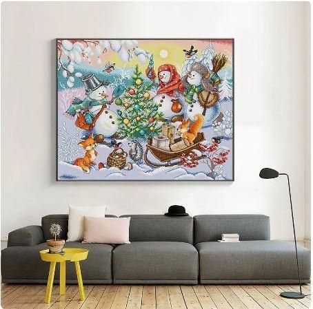Набір для вишивання за нанесеною на канву схемою "Christmas Snowman". AIDA 14CT printed 59*49 см | Зображення 6