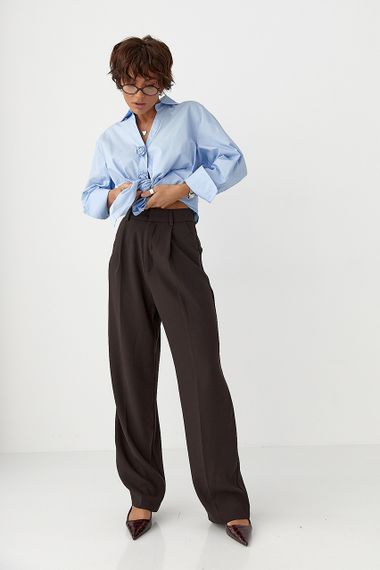 Класичні жіночі штани-палаццо зі складками - коричневий цвет, 40р (є розміри) | Зображення 2