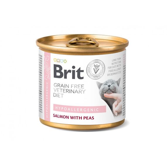 Вологий корм Brit Grain Free Veterinary Diets Hypoallergenic для котів із харчовою алергією або непереносимістю з лососем та