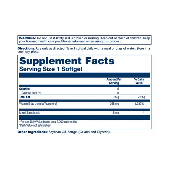 Vitamin E d-Alpha Tocopherol 268mg - 50 softgels | Зображення 1