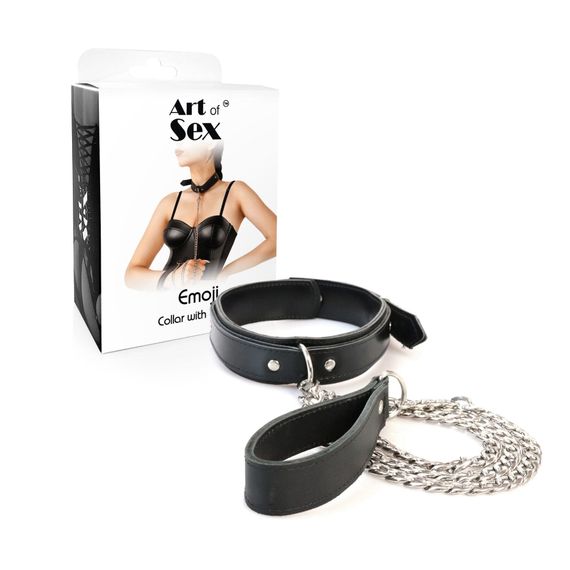 Нашийник з повідком Art of Sex Emoji Collar with Leash One Size Чорний | Зображення 2