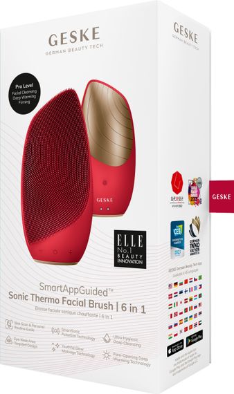 Електронна звукова термо щітка для обличчя GESKE Sonic Thermo Facial Brush 6в1 red | Зображення 9