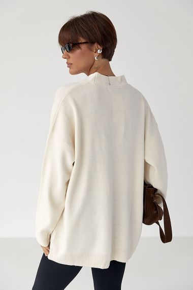 В'язаний вільний кардиган на ґудзиках - молочний цвет, ONE SIZE (є розміри) | Зображення 1