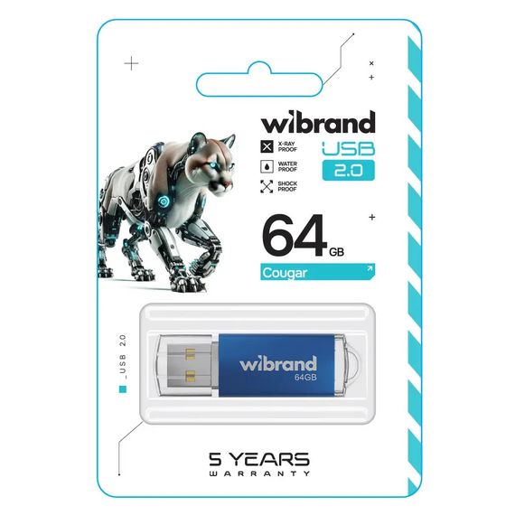 USB флеш накопичувач Wibrand 64GB Cougar Blue USB 2.0 (WI2.0/CU64P1U) | Зображення 1