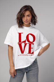 Женская хлопковая футболка с надписью LOVE - белый цвет, L (есть размеры)