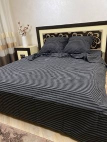 Постільна білизна бязь Soft євро 200х220 см полоска сіро-чорна