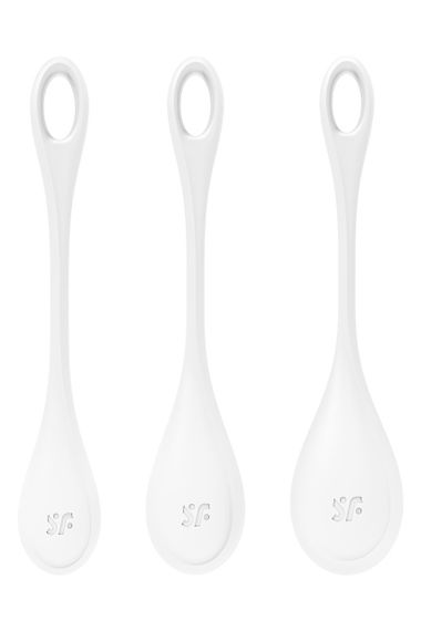 Вагінальні кульки кульки Кегеля тренажер м’язів Satisfyer Yoni Power 1 White — силіконовий набір, білий | Зображення 1