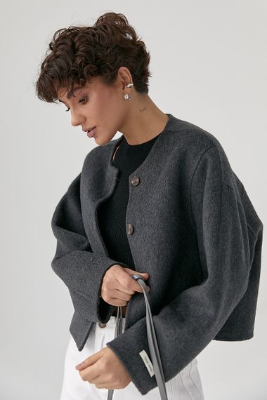 Коротке вовняне пальто - темно-сірий цвет, ONE SIZE (є розміри)