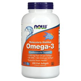 Омега-3, Omega-3, Now Foods, 180 ЕПК/ 120 ДГК, 200 рибних гелевих капсул