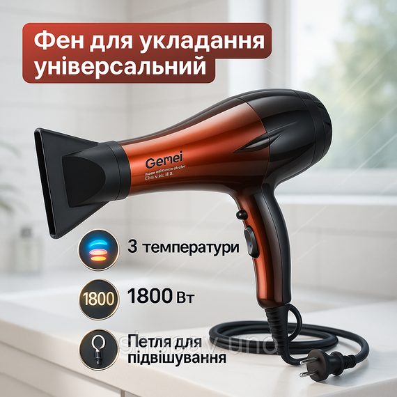Фен для укладання з холодним обдувом, Фен для укладання волосся універсальний з режимом іонізації BG-35