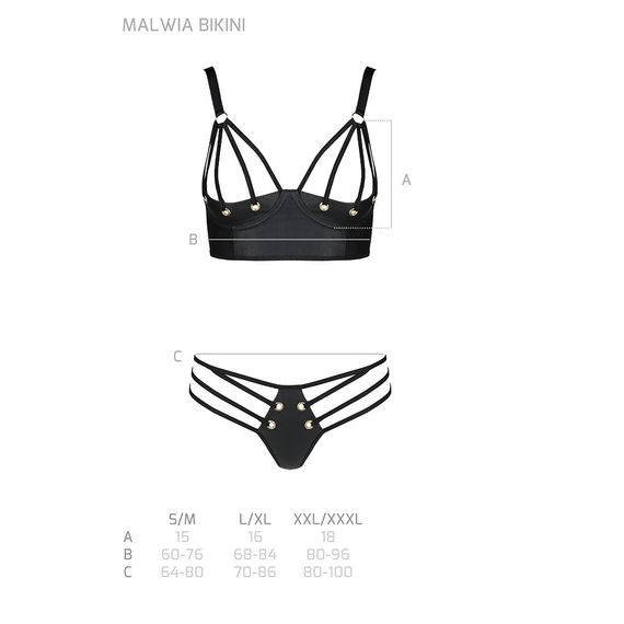 Комплект з екошкіри з люверсами та ремінцями Passion MALWIA BIKINI L/XL, black, бра та трусики | Зображення 4