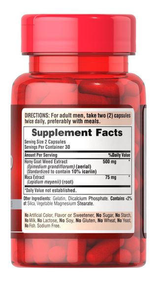 Тонизирующее средство Puritan's Pride Horny Goat Weed with Maca 60 Caps | Зображення 1