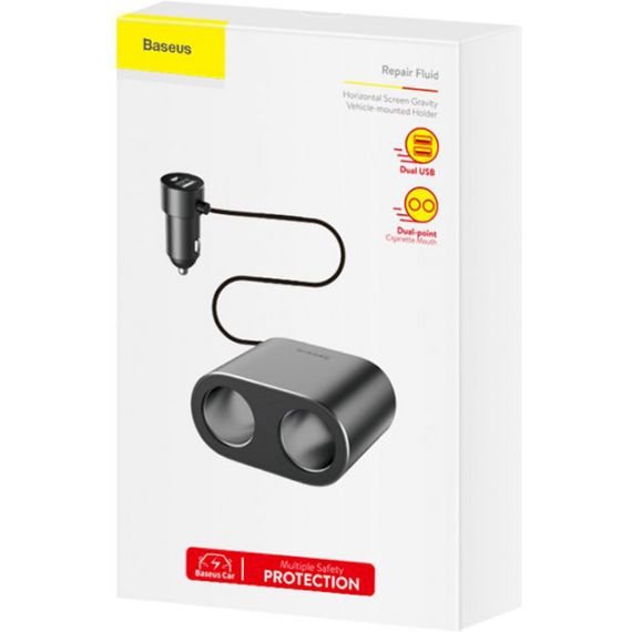 АЗУ 2USB Baseus High Efficiency + Two Cigarette Lighter (3.1A) (CRDYQ-01) Black | Зображення 4