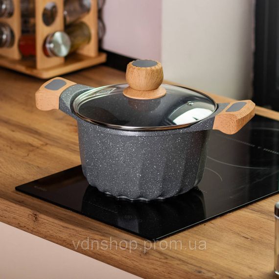 Алюмінієва каструля об'ємом 3 літри з кришкою Ø 20 см. Мармур з антипригарним покриттям MGC сірий HP-4-432G | Зображення 4