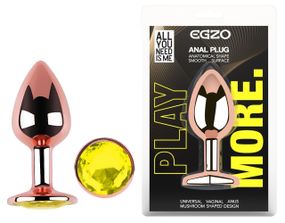 Анальна пробка з кристалом EGZO - Rose Gold Round Plug Lime size S Sex Aura