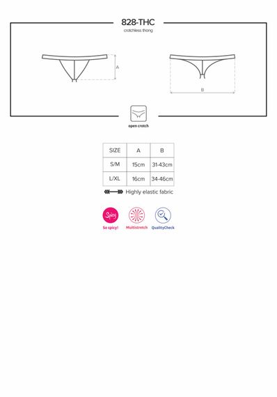 Мереживні танги з доступом Obsessive 828-THC-1 crotchless thong, чорні, L/XL | Зображення 6