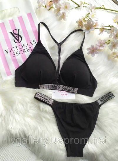 Жіночий комплект нижньої білизни Victoria`s Secret із стрейч-бавовни зі стразами