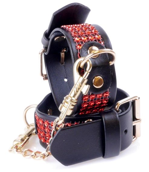Наручники зі штучної шкіри з кристалами Fetish Boss Series - Handcuffs with cristals Red, BS3300109 Sex Aura | Зображення 4