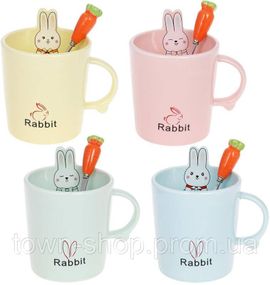 Кружка фарфоровая "Rabbit" 380мл с крышкой и ложкой, 4 дизайна BD-927-222