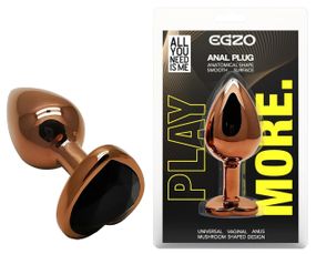 Анальная пробка EGZO S с кристаллом Dark Gold Heart Plug, металлическая, чёрный кристалл Sex Aura