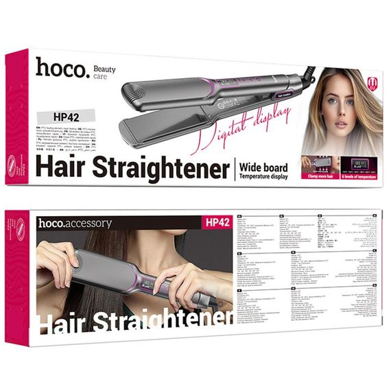 Выпрямитель для волос Hoco HP42 Wide board hair straightener with digital display Gray | Зображення 5