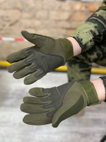 Перчатки тактические олива с прорезиновыми вставками | Зображення 1