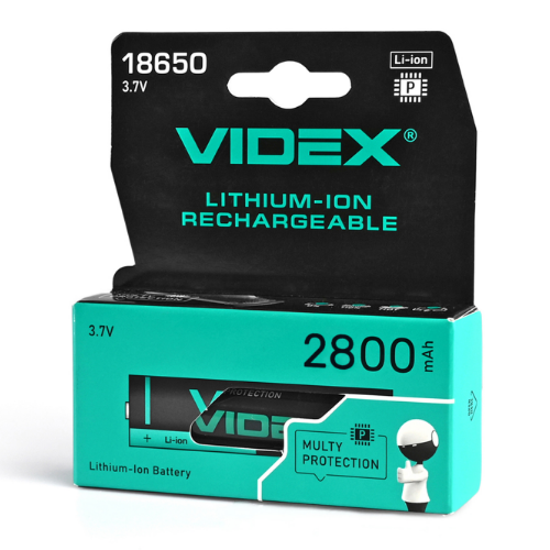 Акумулятор 18650 Li-lon 3,7V 2800mAh захист (бл-1шт) Videx