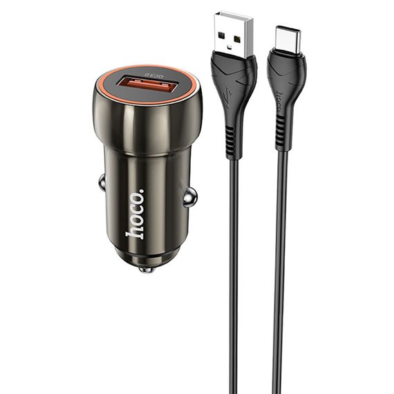 Набір АЗУ 12-24V HOCO Z46 + кабель Type-C, 1xUSB, 18W, кабель 1м, Black, Box | Зображення 2