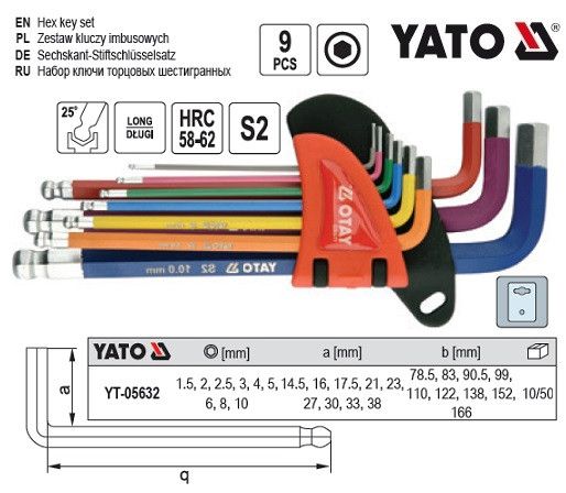 Набор шестигранники YATO Польша ключи М1.5-10 мм шар Г-тип YT-05632 | Зображення 1