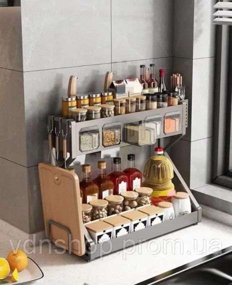 Органайзер для приправ Glaceon Spice Rack, двоярусна стійка для посуду + спецівниця, багатофункціональна сушарка посуду та спецій, | Зображення 1