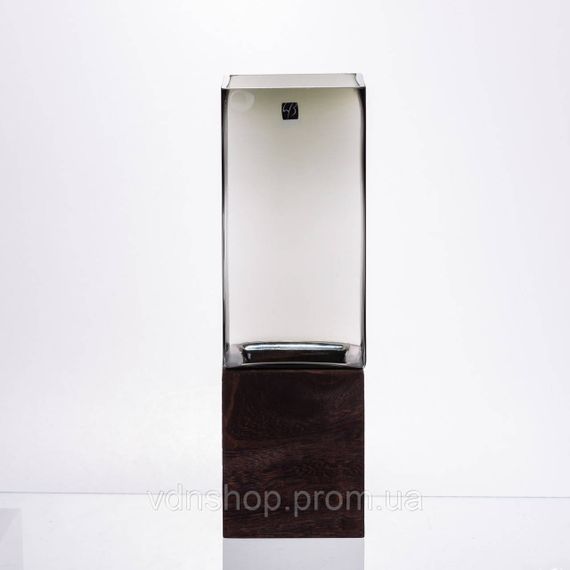 Скляна декоративна ваза квадратна, стильна ваза скло з деревом для квітів прозора HP-32-7 | Зображення 1