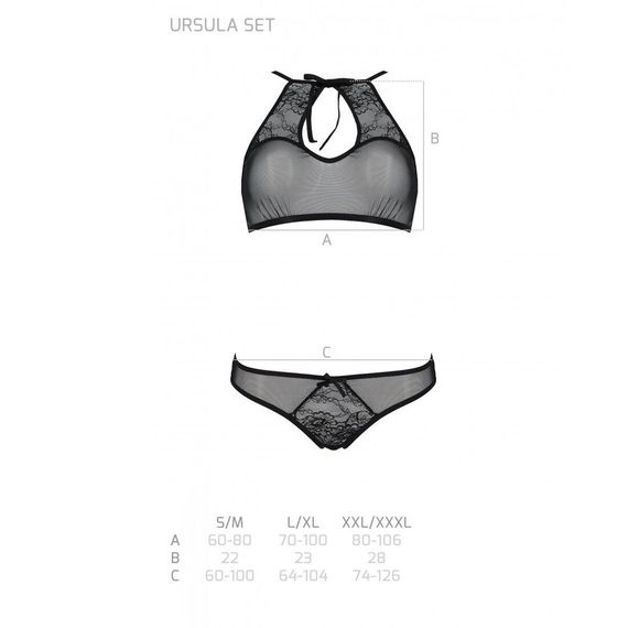 Комплект: бра, трусики з ажурним декором та відкритим кроком Passion URSULA SET L/XL, black | Зображення 4