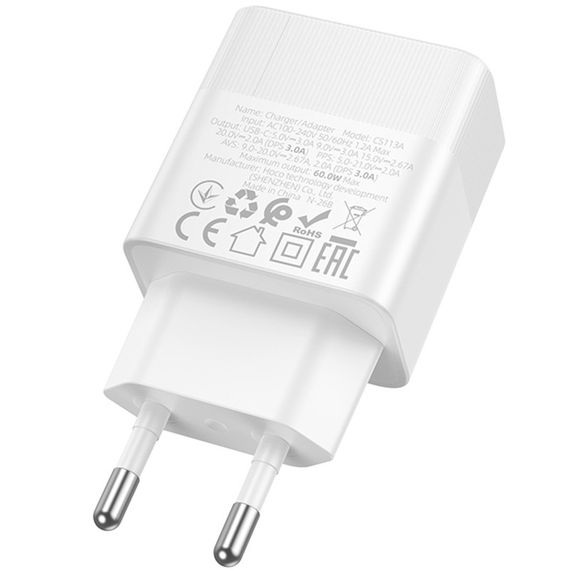 МЗП Hoco CS113A Lounge PD40W (1USB-C) White | Зображення 1