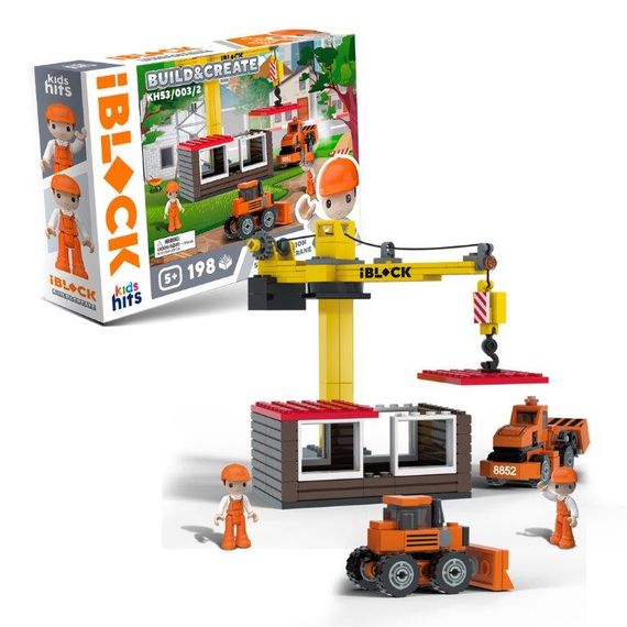 Конструктор "Буд майданчик з краном" KH53/003/2 Build & create Mini construction site IBLOCK, 198 деталей, в коробці (6904668697449) | Зображення 1