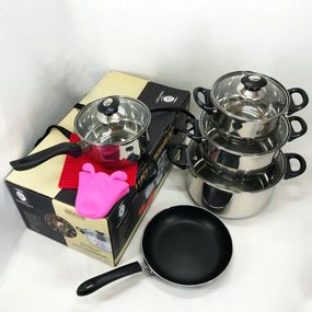 Набір каструль 11 предметів VS-1005-11 із нержавіючої сталі, FD-679 кришка скло