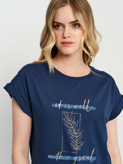 Футболка жіноча синя з малюнком та написом, 3XL | Зображення 3