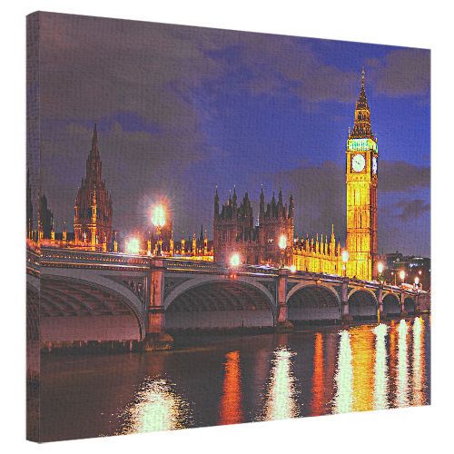 Картина на холсте Ночной Вестминстерский мост и Биг-Бен 40x50 см (H4050_GOR008)