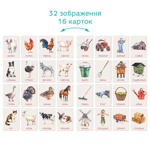 Дитячий набір навчальних карток Монтессорі "Ферма" 301233, 32 зображення | Зображення 3