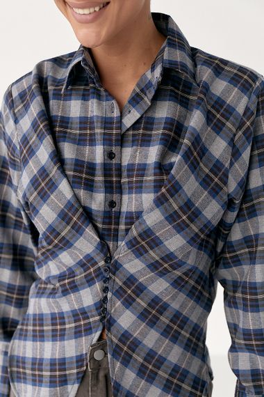 Сорочка в клітинку з акцентом на талію - сірий цвет, M (є розміри) | Зображення 3