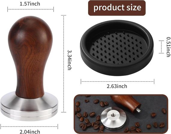 Темпер для трамбовки кофе 51 мм из нержавеющей стали с деревянной ручкой и силиконовым ковриком, нескользящий | Зображення 1