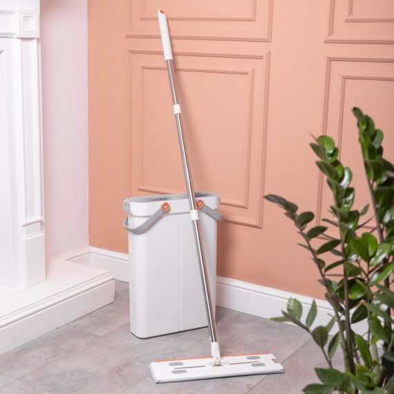 Швабра с ведром для мытья пола с отжимом, плоская насадка из микрофибры, набор для уборки дома HP-35015-18