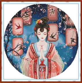 Набір для вишивання хрестиком за нанесеною на канву схемою "Tang Costume Beauty1". AIDA 14CT printed, 50*50 см