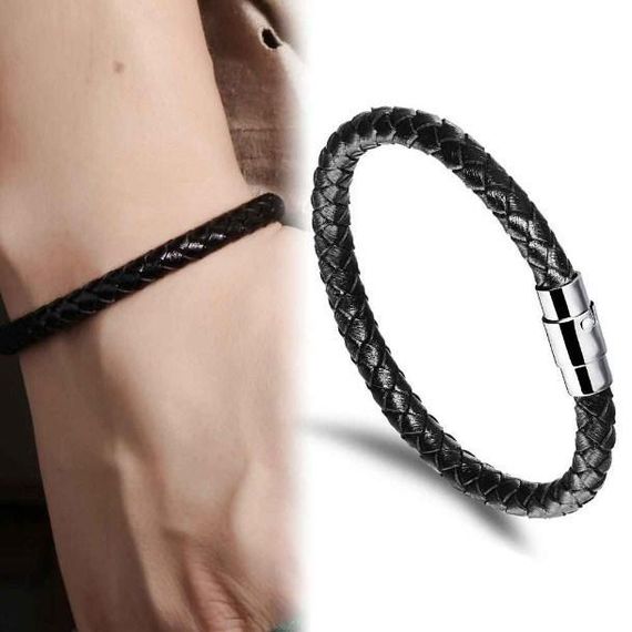 Мужской кожаный браслет Primo Collar с магнитной застежкой - Black | Зображення 3