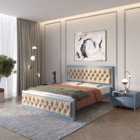 Двоспальне дерев'яне ліжко Mebigrand Барселона Б3 Сіро-синій (S7010R90B)/Аляска 23 (Бежевий) 180х190 см (MBG-12790)