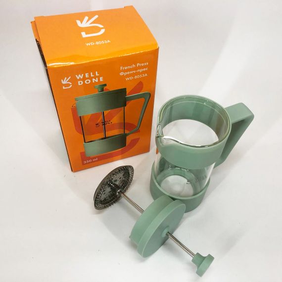 Френч-прес Well Done WD-8053A м'ятний 350 мл, Чайник самовар скляний, Чайники для заварки | Зображення 5