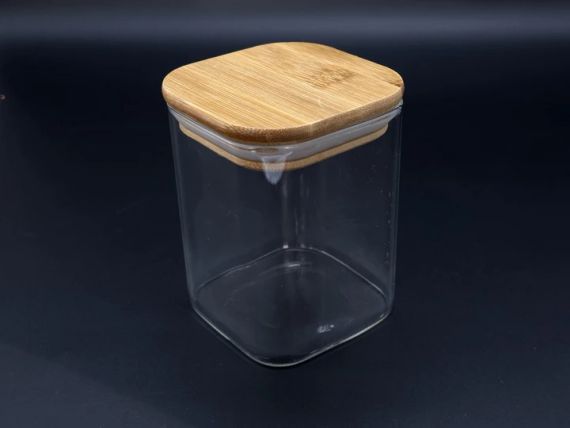 Ємність для зберігання 65х65 мм Скляна з дерев’яною кришкою
